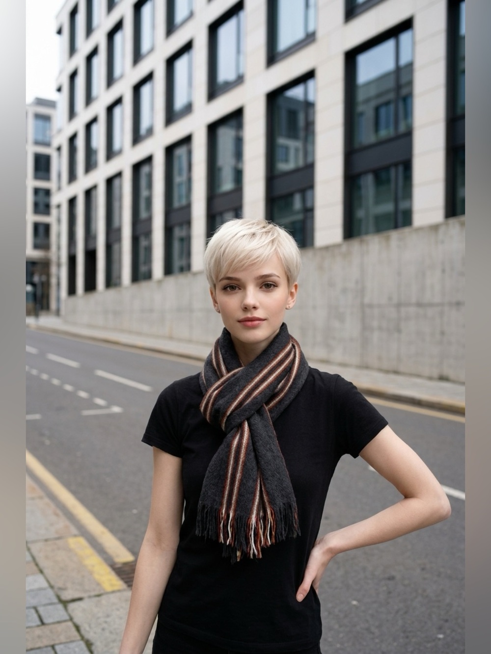Unisex Handmade Wool Striped Black Scarf - Picture 2 of 6